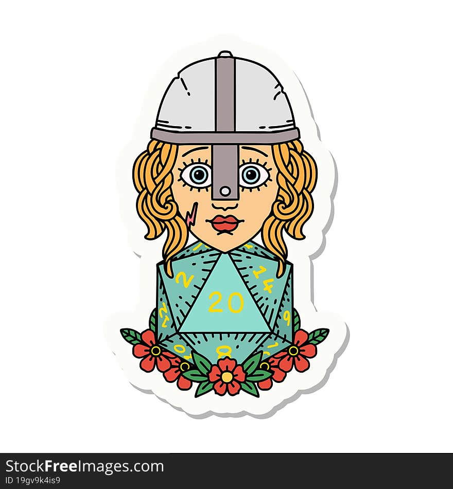 Human Fighter With Natural 20 D20 Dice Roll Sticker