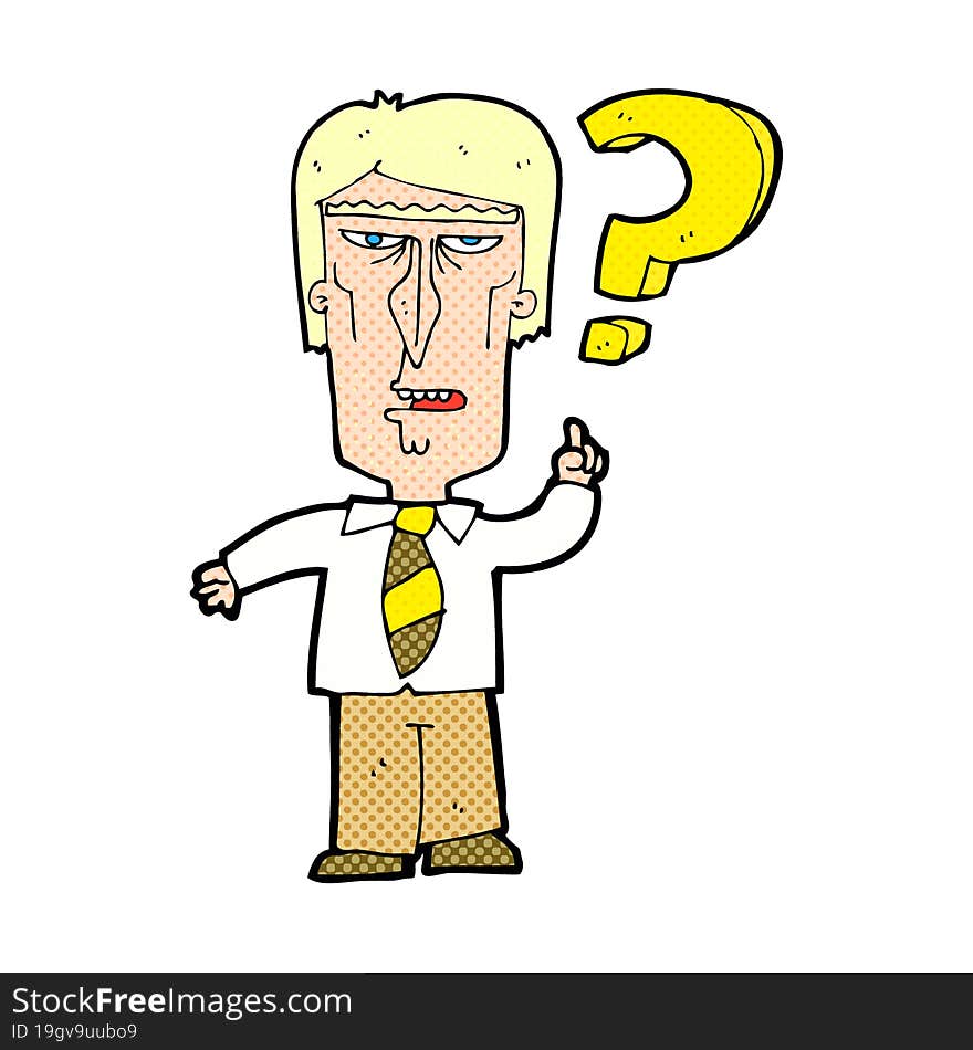 cartoon annoyed man asking question