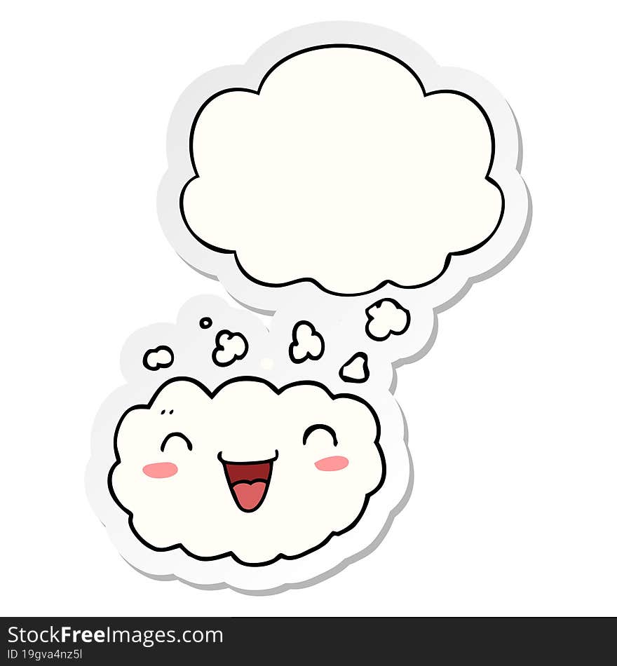 happy cartoon cloud and thought bubble as a printed sticker