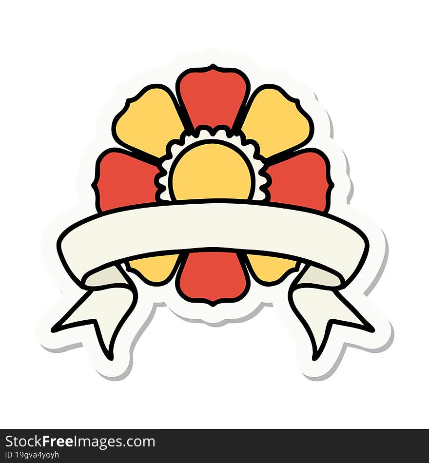 tattoo style sticker with banner of a flower