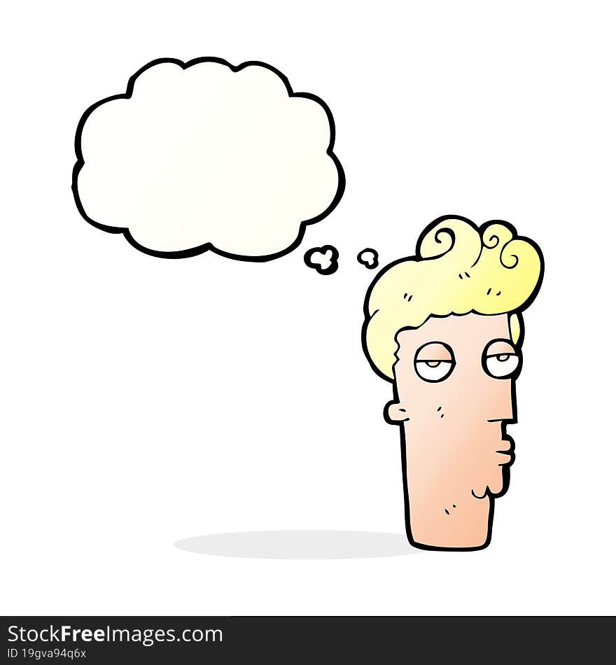 cartoon bored man s face with thought bubble