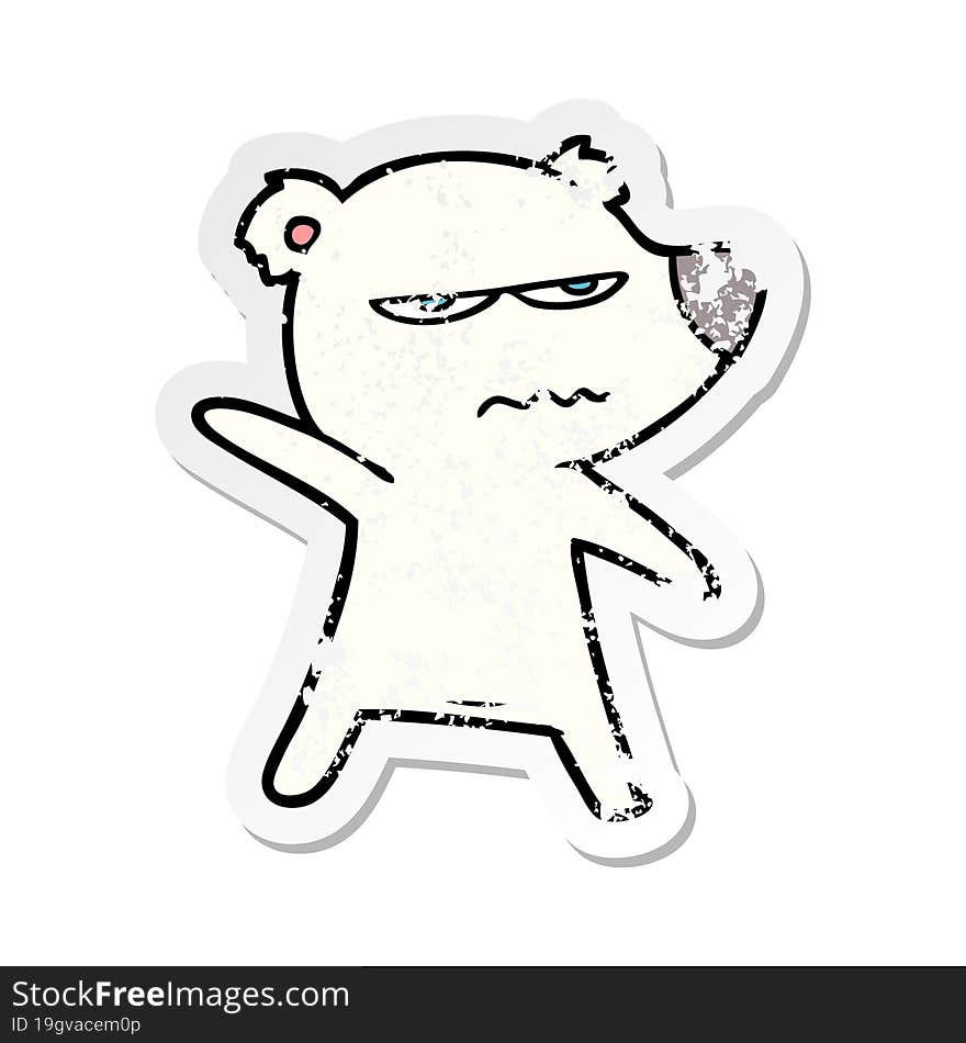 distressed sticker of a angry bear polar cartoon pointing