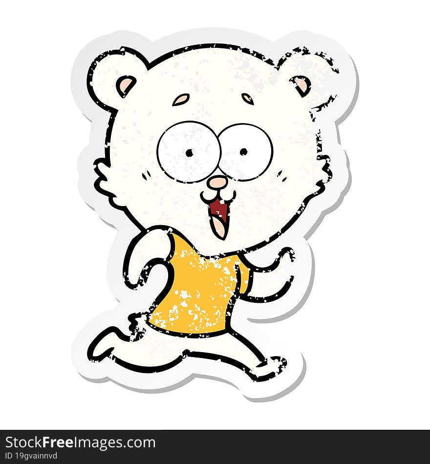 Distressed Sticker Of A Laughing Teddy  Bear Cartoon