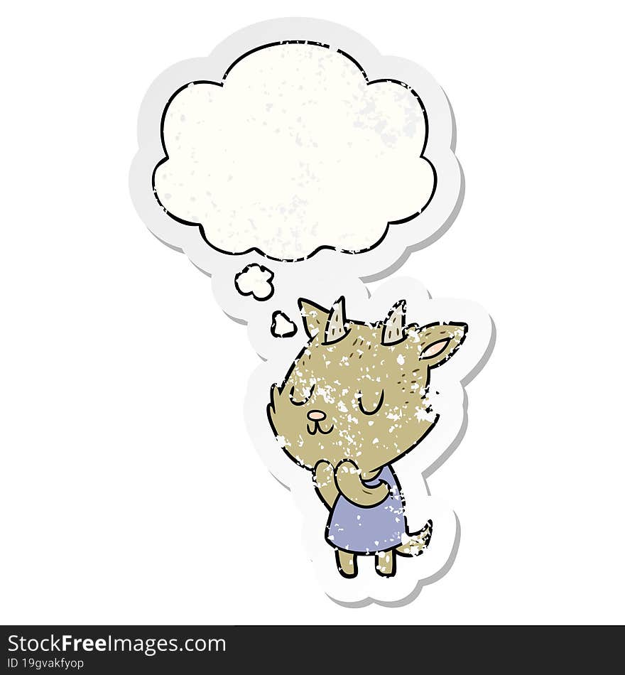 cartoon goat with thought bubble as a distressed worn sticker