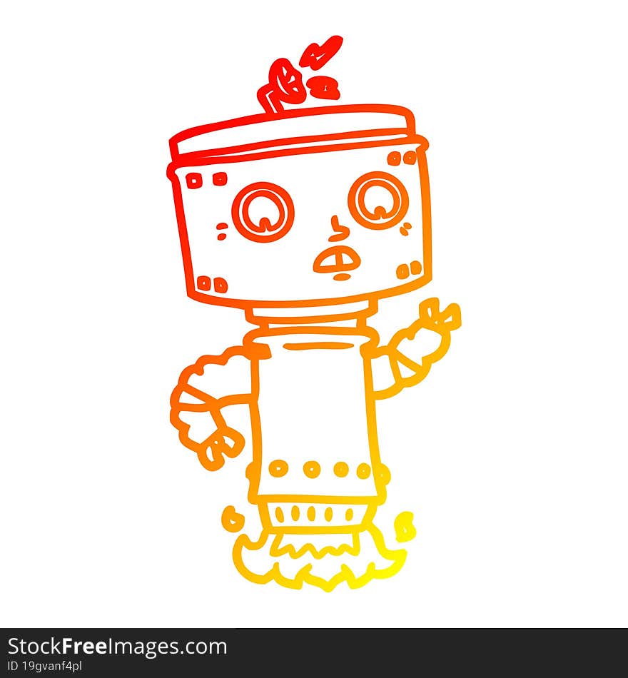 Warm Gradient Line Drawing Cartoon Robot Hovering