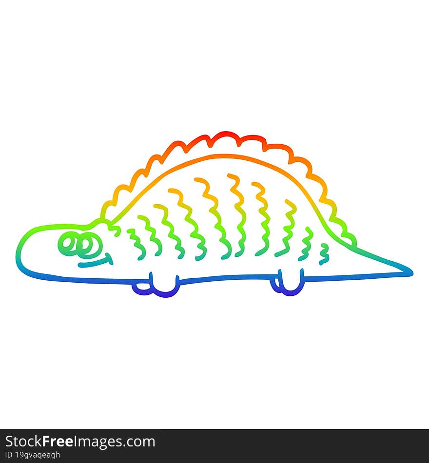 Rainbow Gradient Line Drawing Cartoon Prehistoric Dinosaur