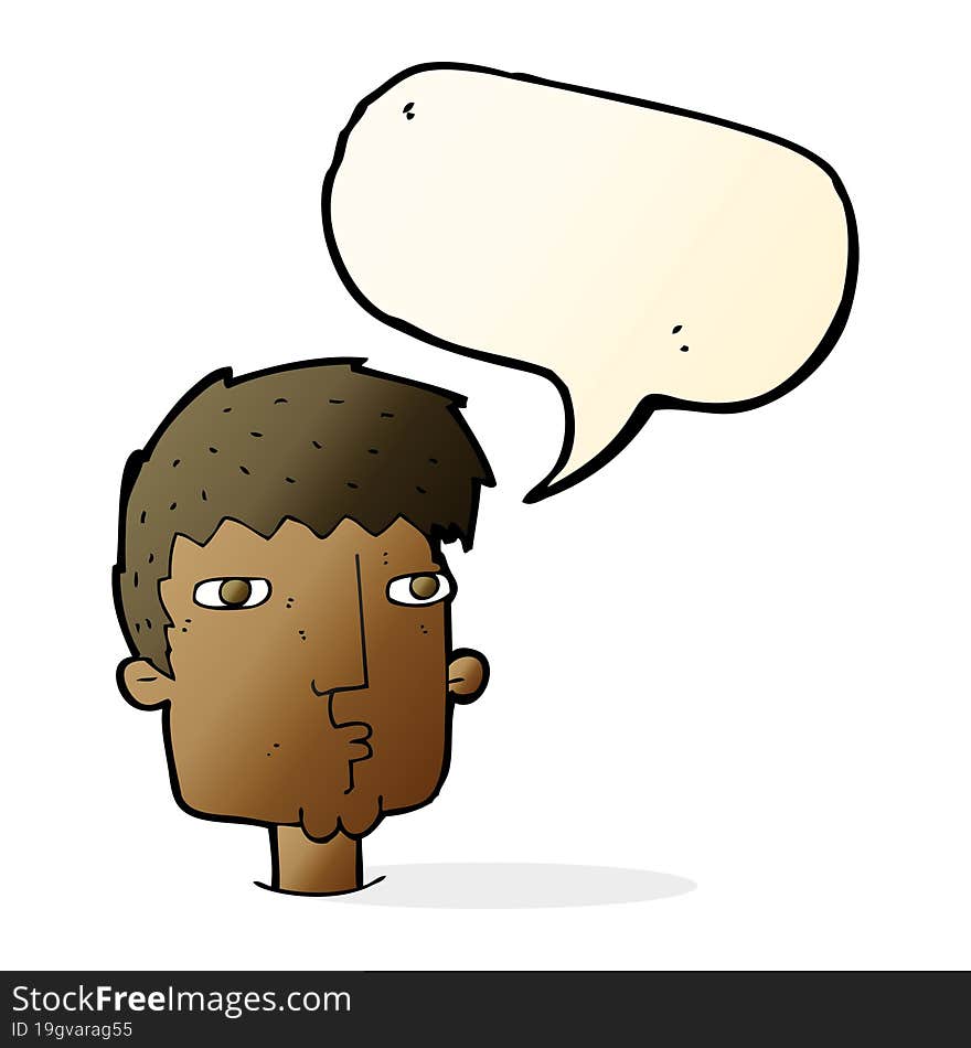 cartoon curious man with speech bubble