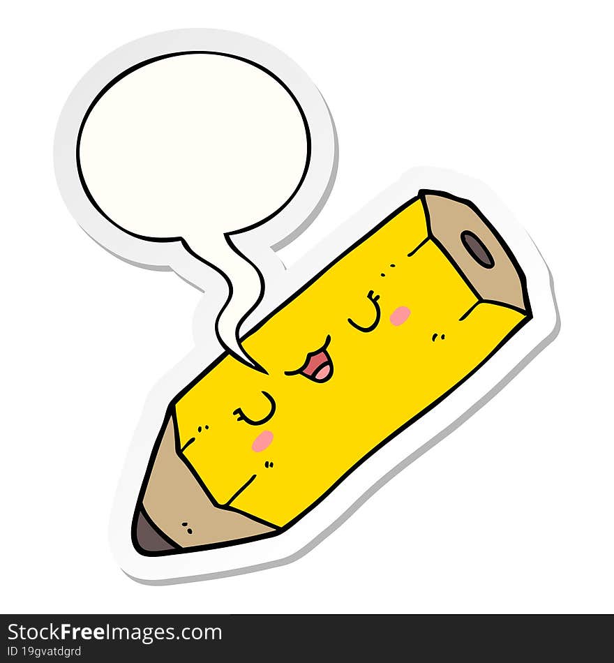 Cute Cartoon Pencil And Speech Bubble Sticker