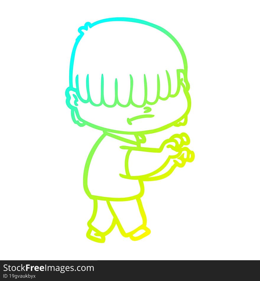 Cold Gradient Line Drawing Cartoon Boy With Untidy Hair