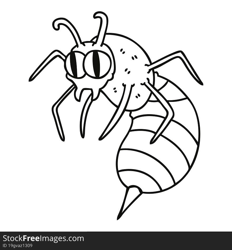 line drawing quirky cartoon wasp. line drawing quirky cartoon wasp