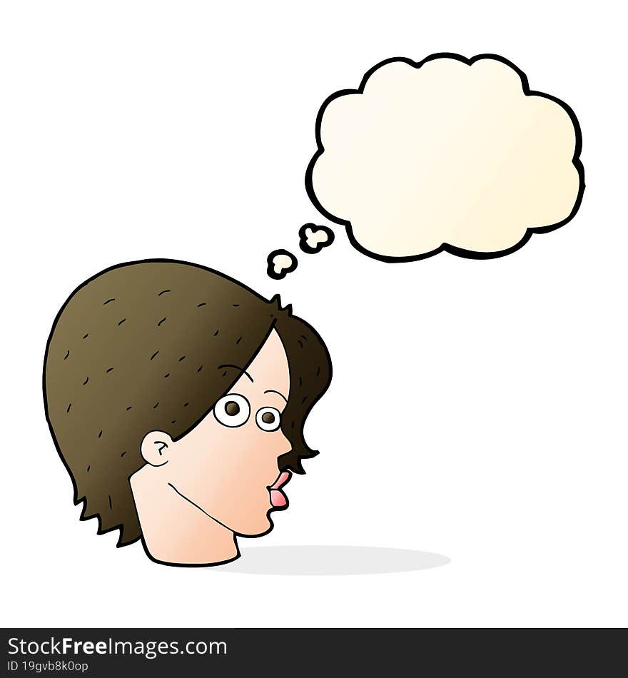 cartoon female face with thought bubble