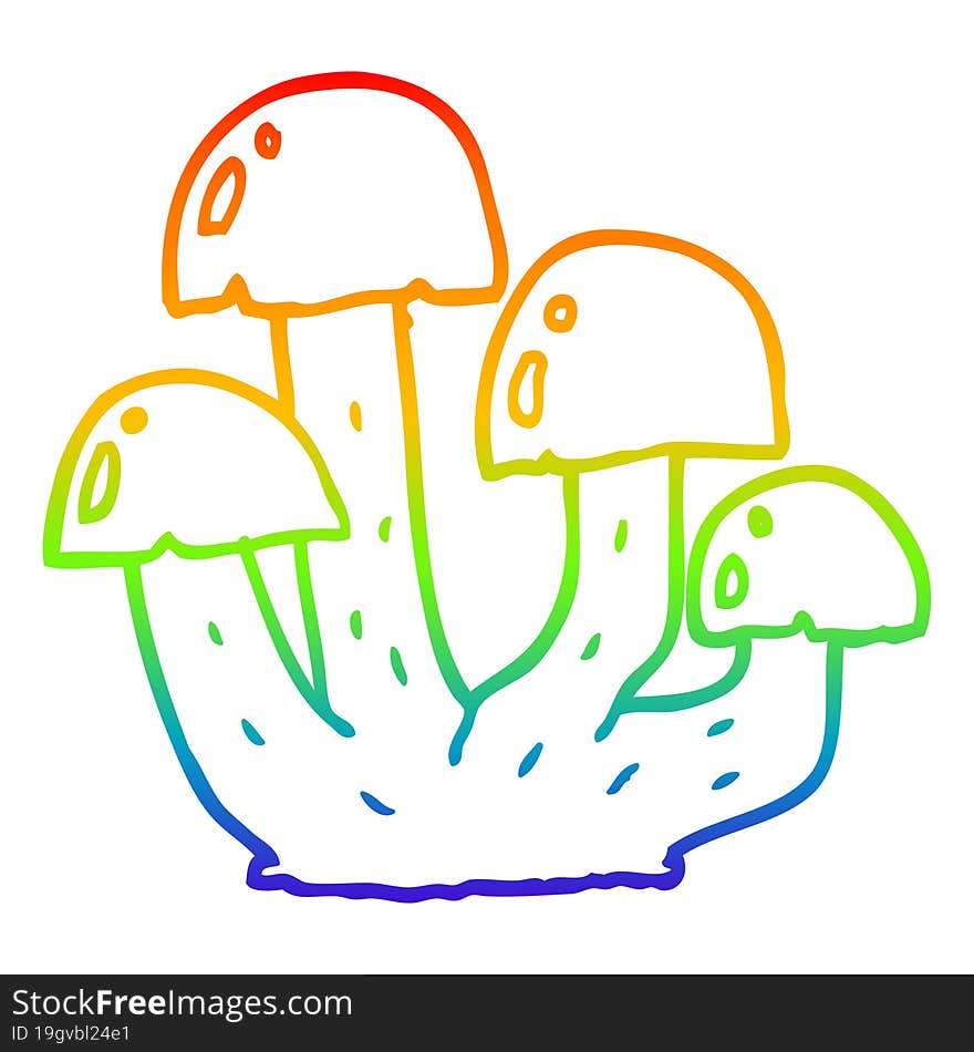 rainbow gradient line drawing cartoon mushroom