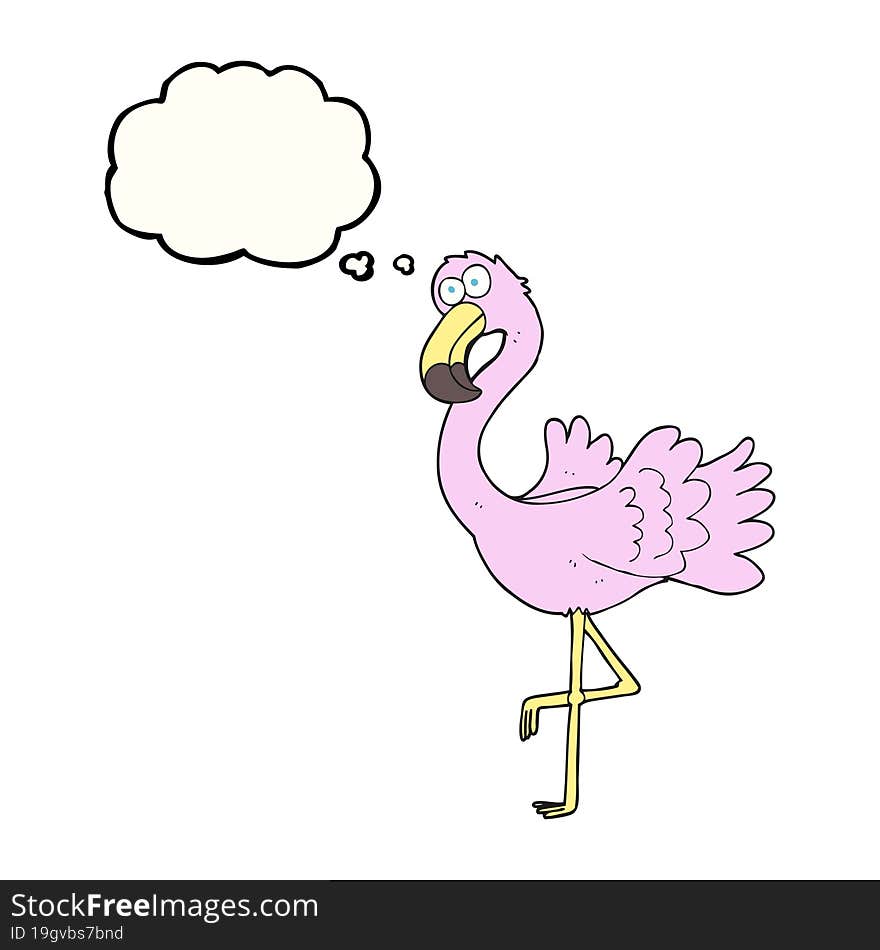 freehand drawn thought bubble cartoon flamingo