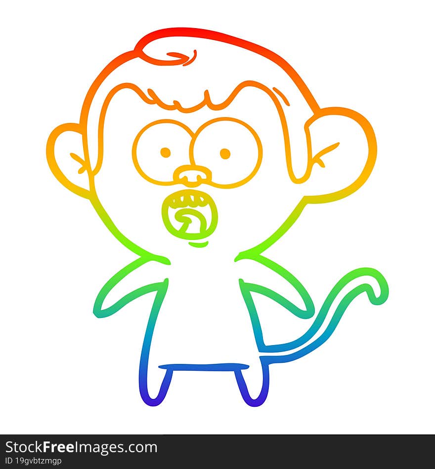 rainbow gradient line drawing cartoon shocked monkey