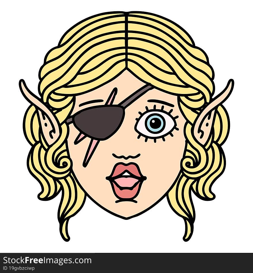 Retro Tattoo Style elf rogue character face. Retro Tattoo Style elf rogue character face