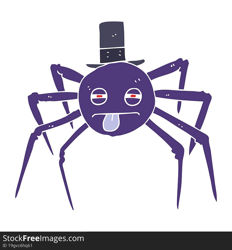 flat color illustration of halloween spider in top hat. flat color illustration of halloween spider in top hat