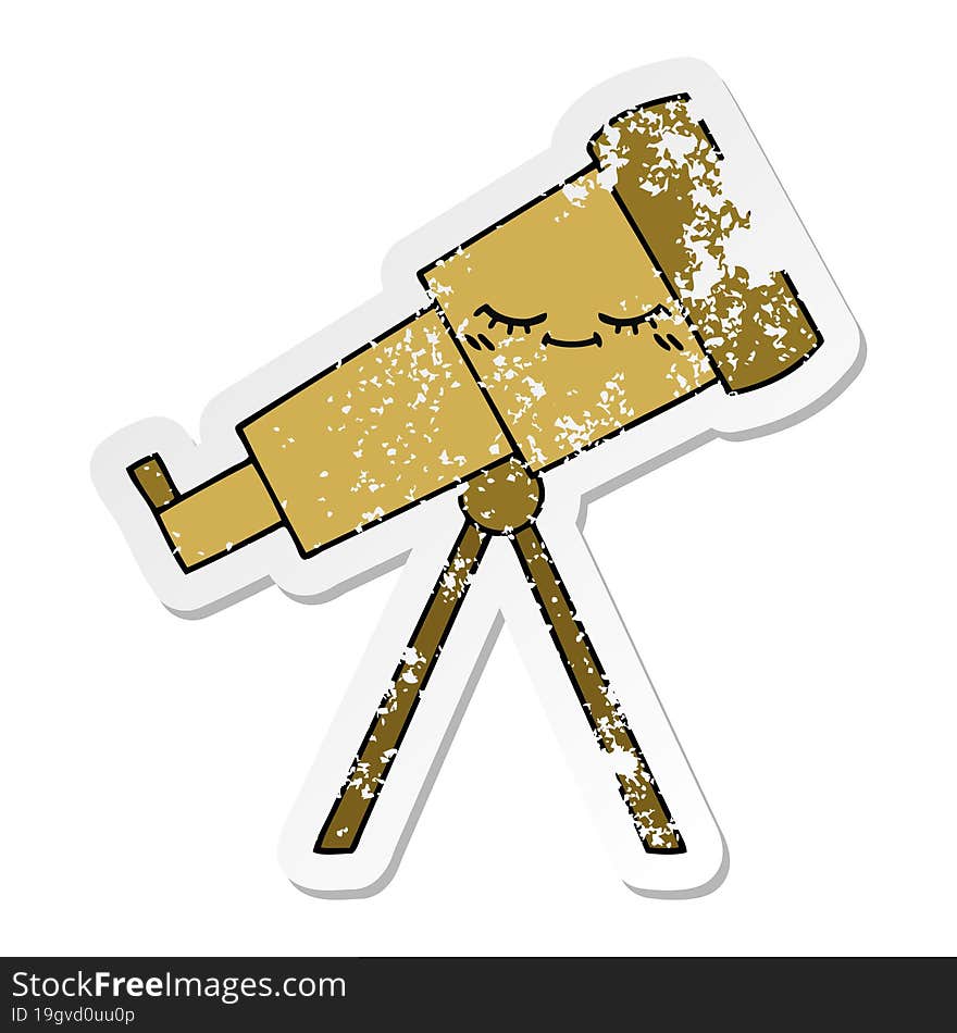 distressed sticker of a cute cartoon telescope