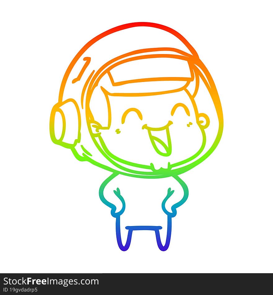 Rainbow Gradient Line Drawing Happy Cartoon Astronaut