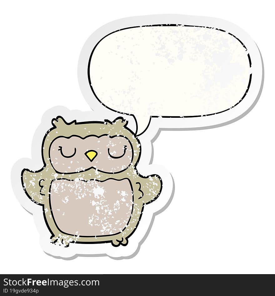 cartoon owl and speech bubble distressed sticker