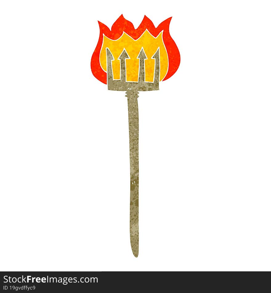 retro cartoon flaming devil fork