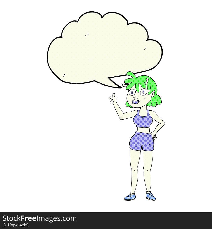 Comic Book Speech Bubble Cartoon Alien Gym Girl