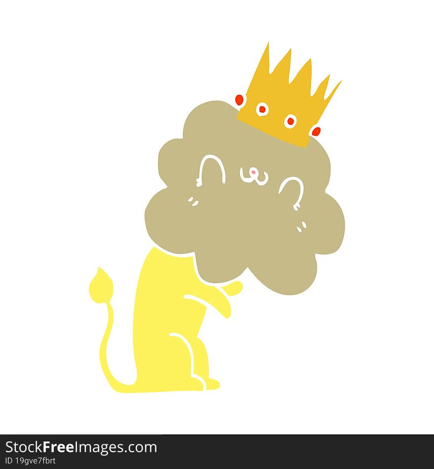 flat color style cartoon lion with crown