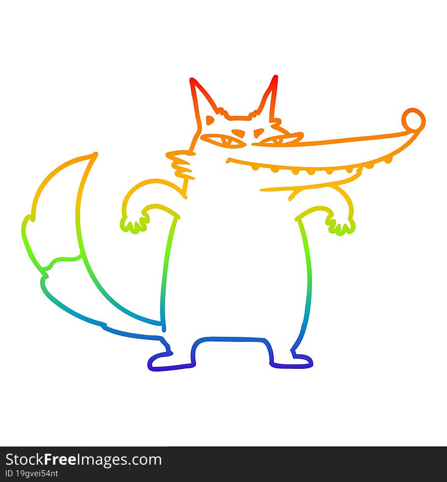 rainbow gradient line drawing sly cartoon wolf