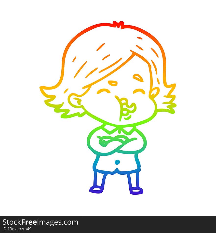 Rainbow Gradient Line Drawing Cartoon Girl Pulling Face