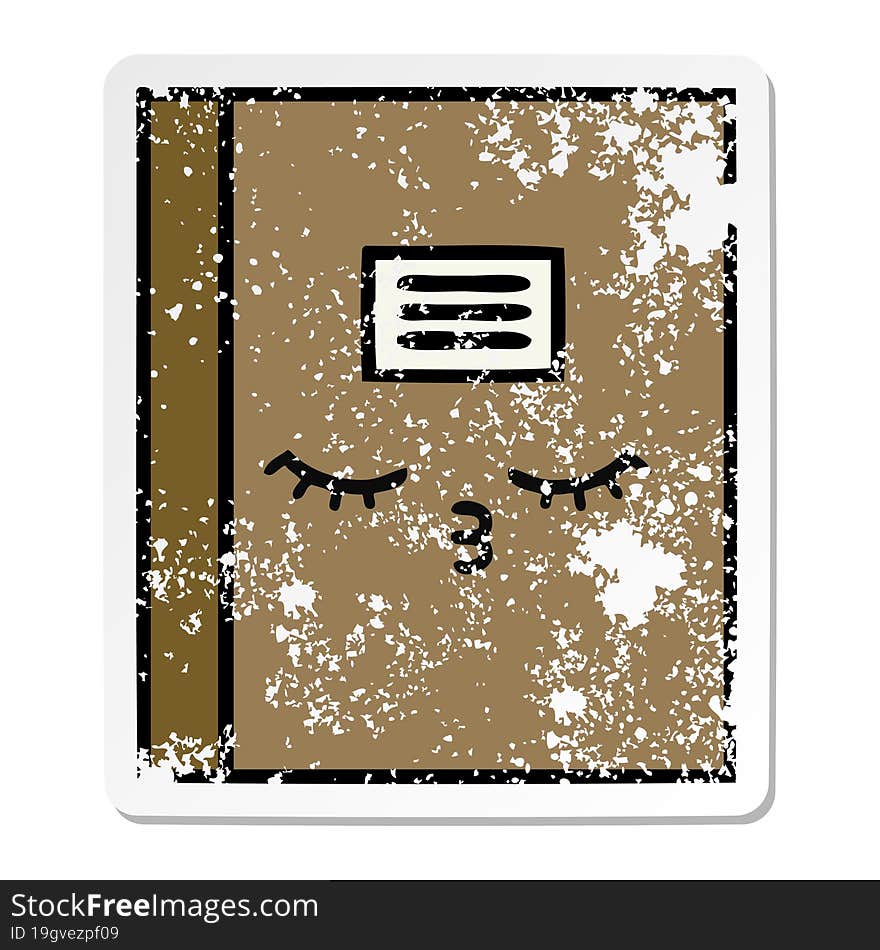 distressed sticker of a cute cartoon notebook