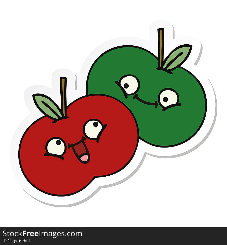 sticker of a cute cartoon juicy apple