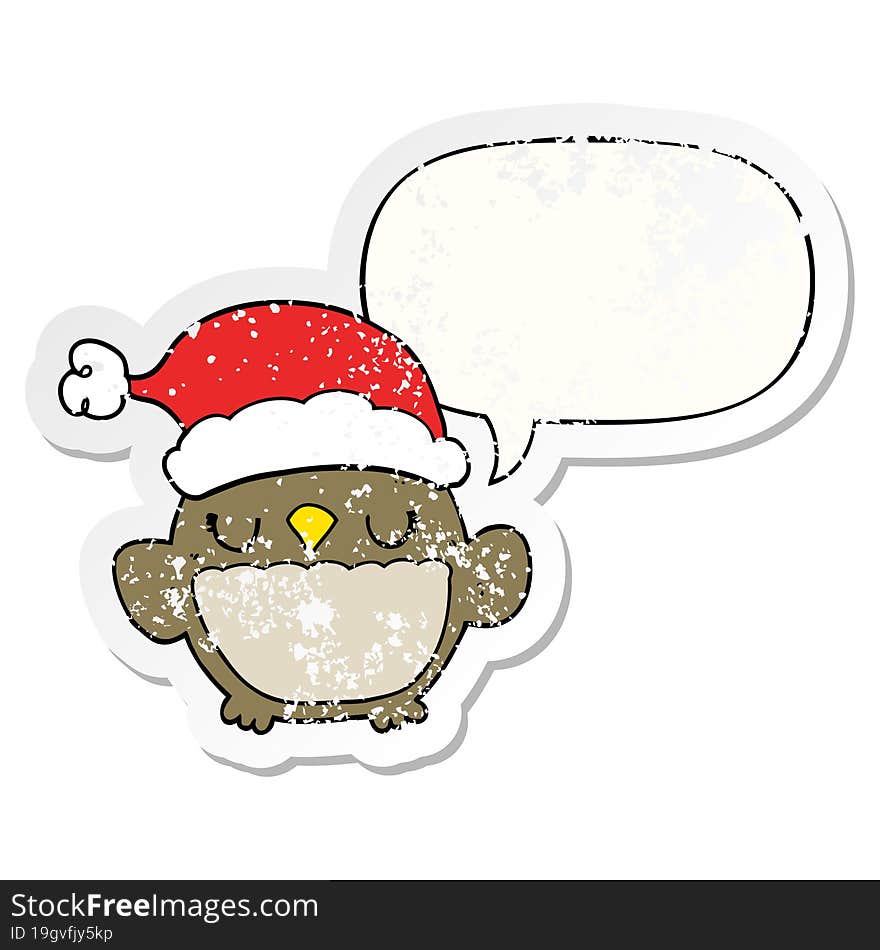 cute christmas owl and speech bubble distressed sticker