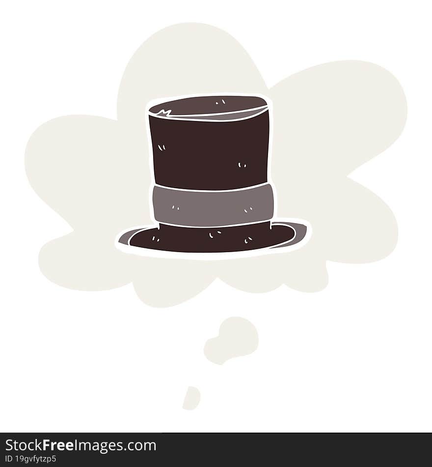 cartoon top hat and thought bubble in retro style