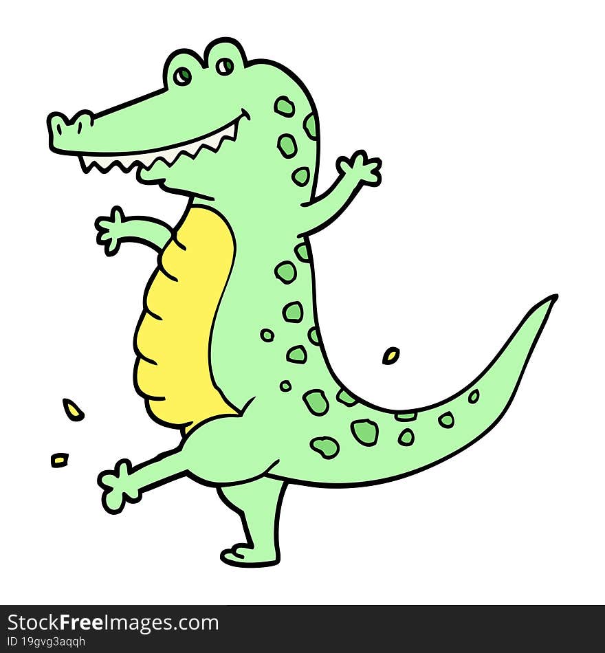 Hand Drawn Doodle Style Cartoon Dancing Crocodile