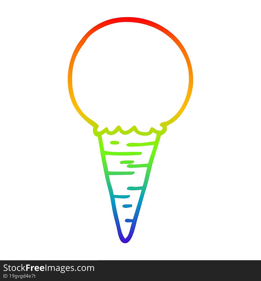 rainbow gradient line drawing of a cartoon ice cream cone