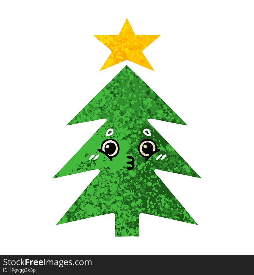 retro illustration style cartoon christmas tree