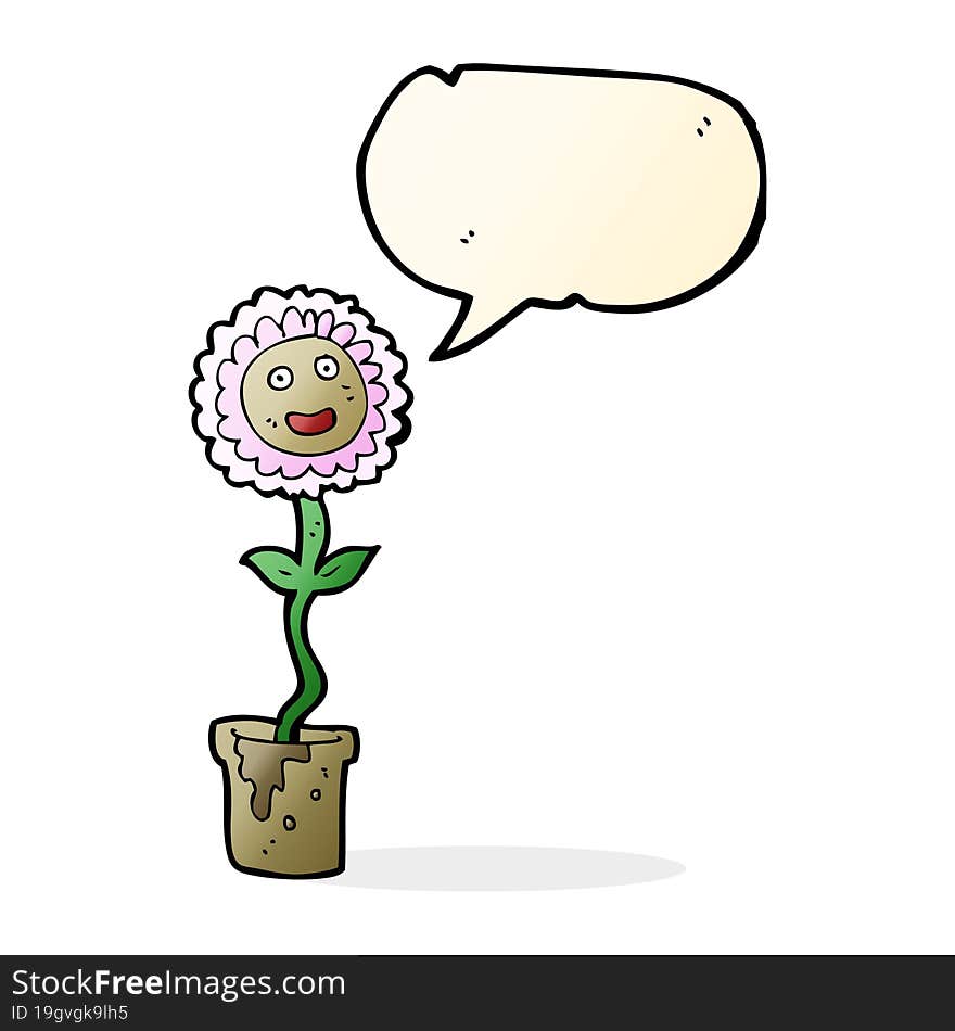 Cartoon Flower With Face With Speech Bubble