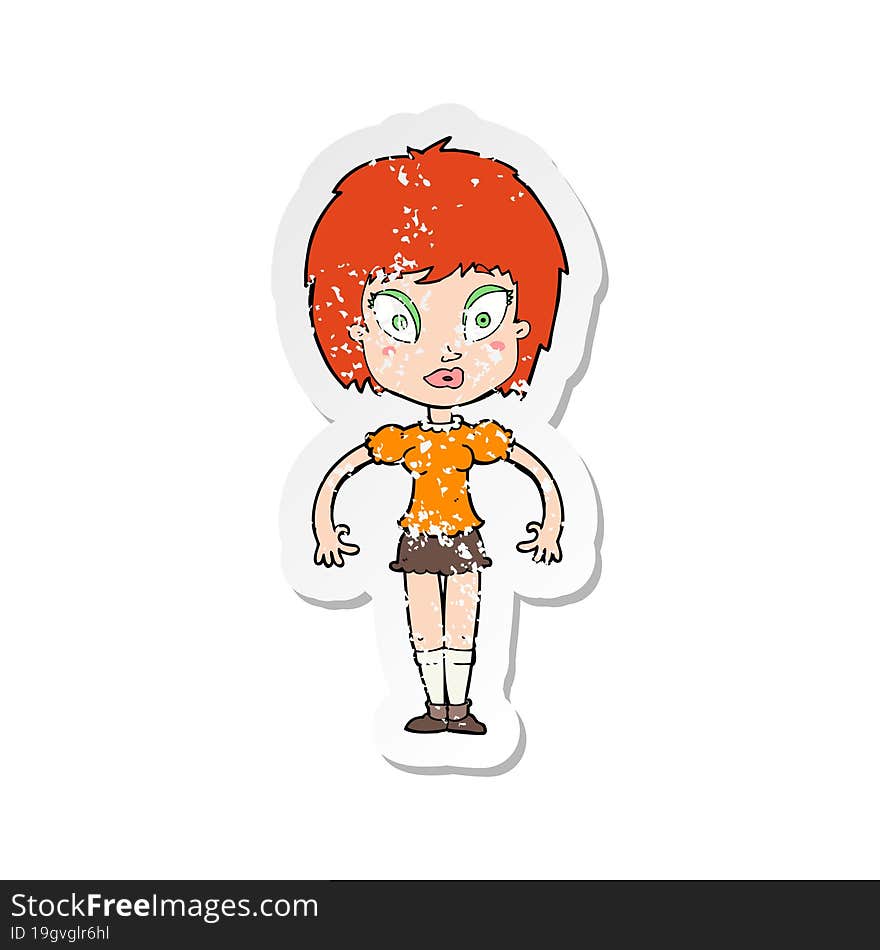 retro distressed sticker of a cartoon pretty girl