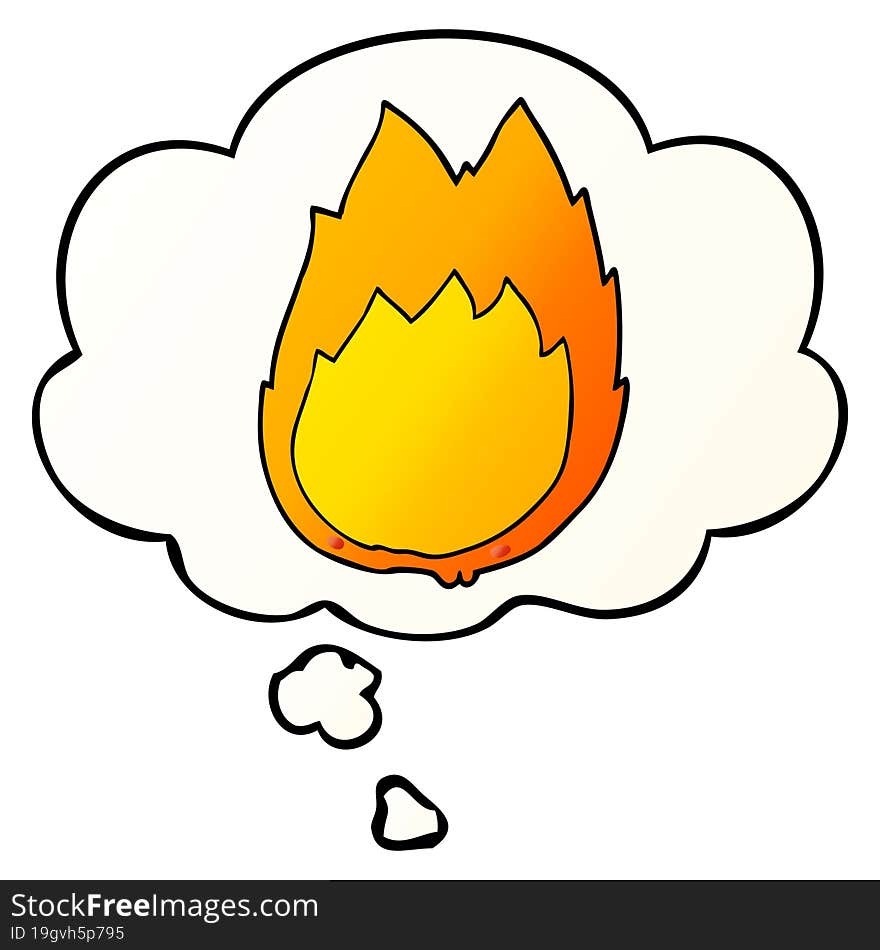 cartoon flames and thought bubble in smooth gradient style