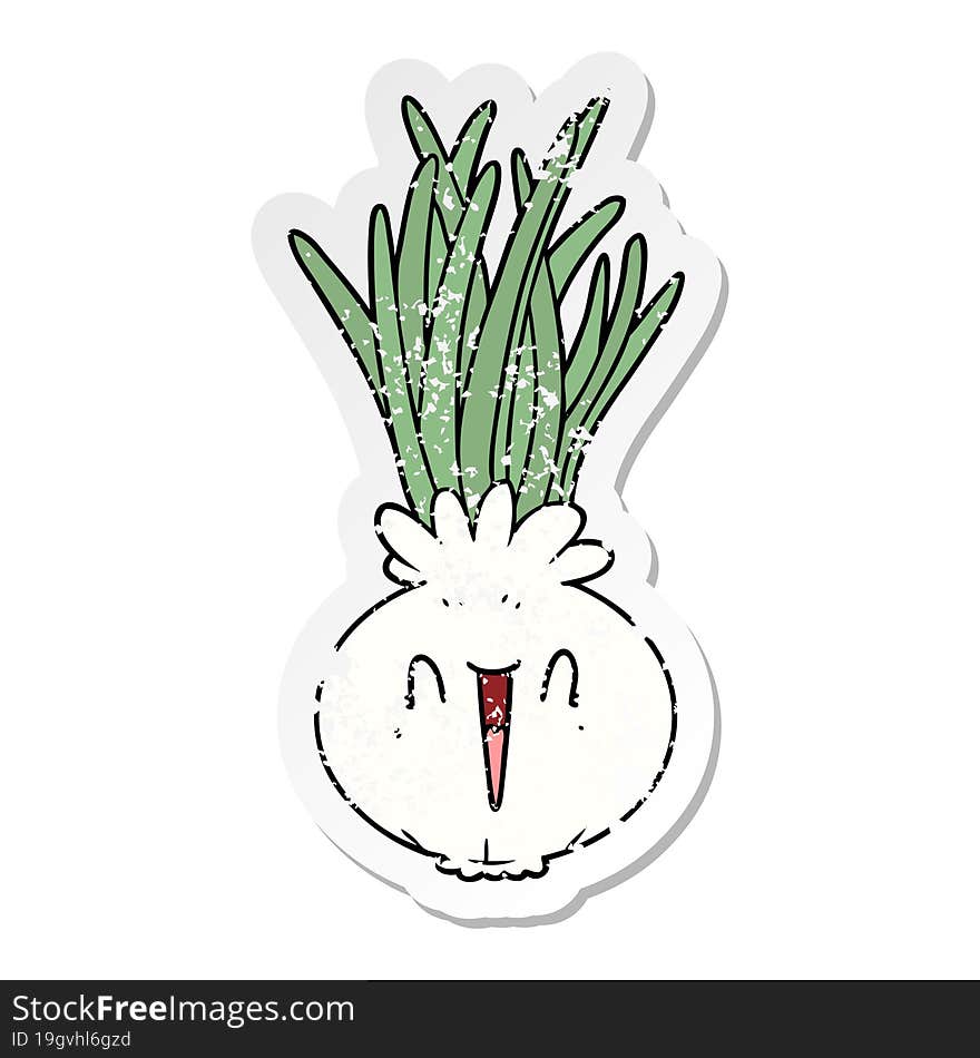 Distressed Sticker Of A Cartoon Onion