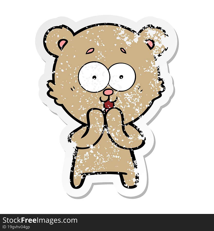 distressed sticker of a laughing teddy  bear cartoon