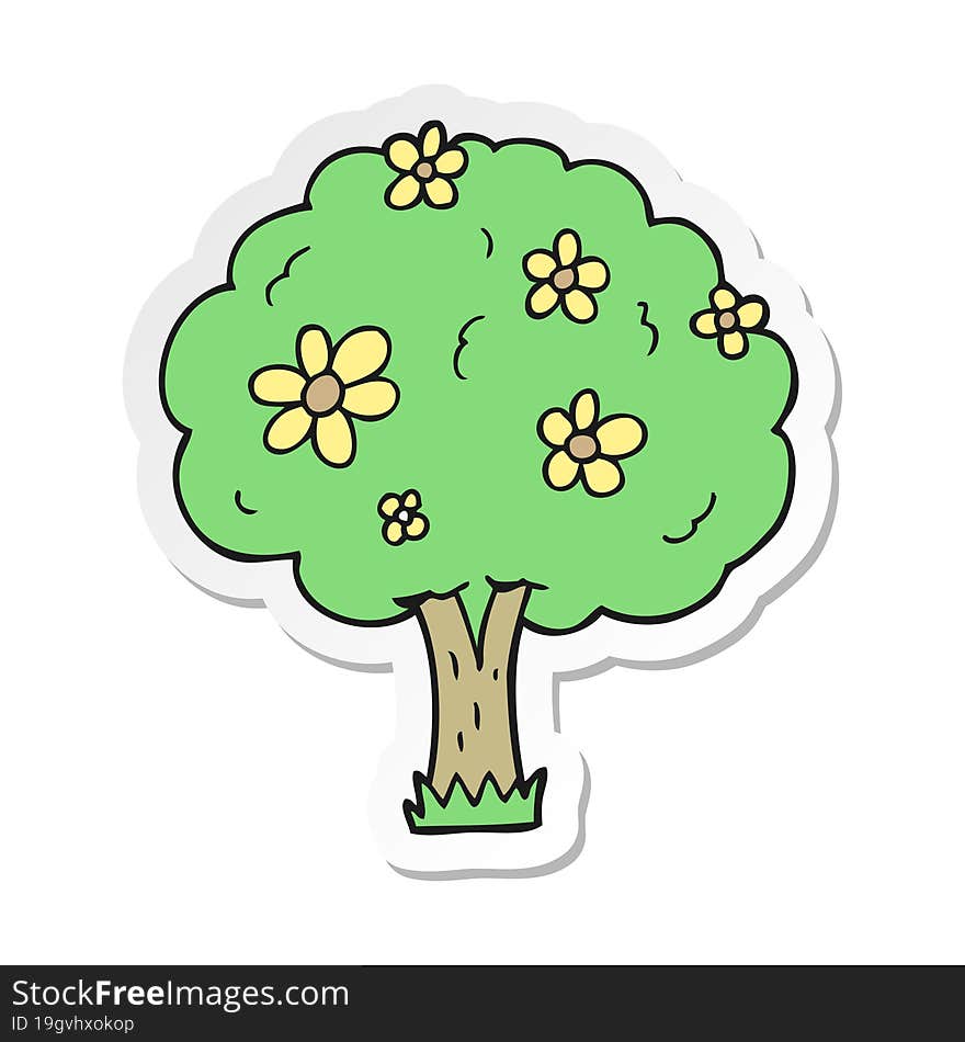 sticker of a cartoon tree with flowers