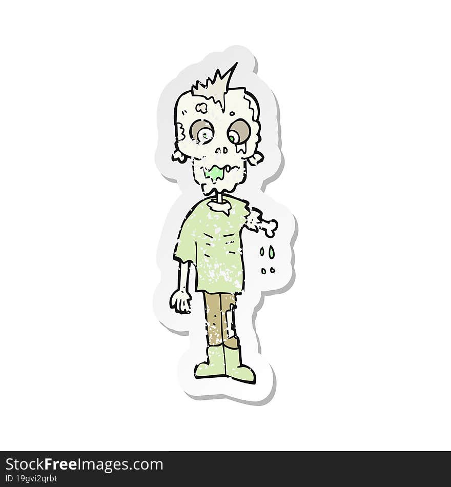 Retro Distressed Sticker Of A Cartoon Zombie