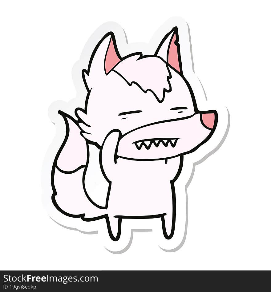 sticker of a cartoon wolf showing teeth