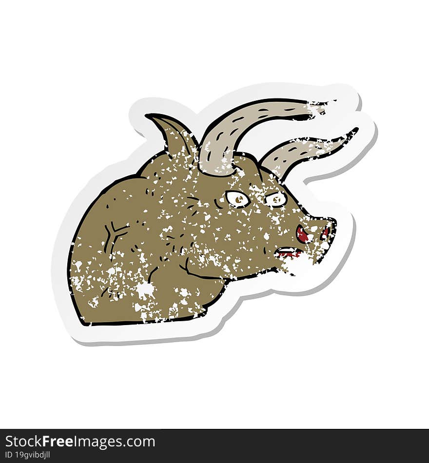 Retro Distressed Sticker Of A Cartoon Angry Bull Head