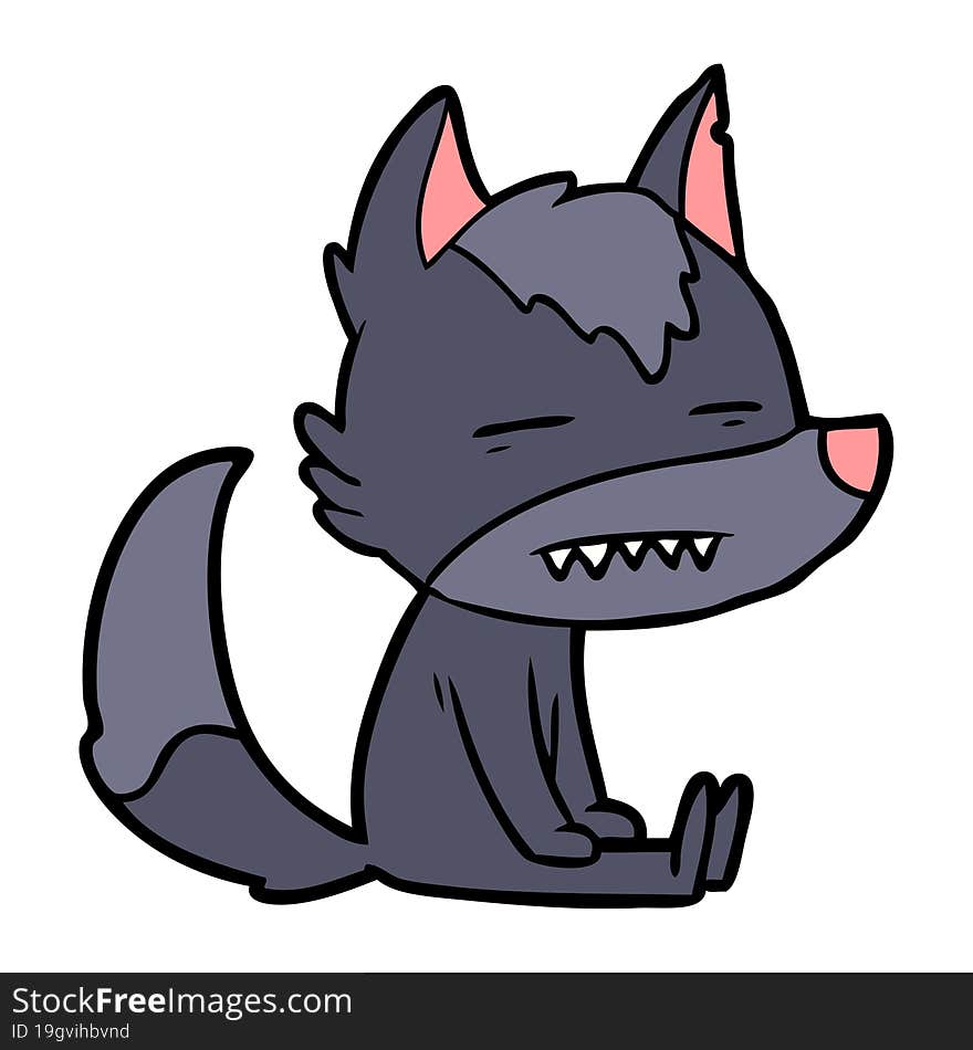 cartoon sitting  wolf showing teeth. cartoon sitting  wolf showing teeth