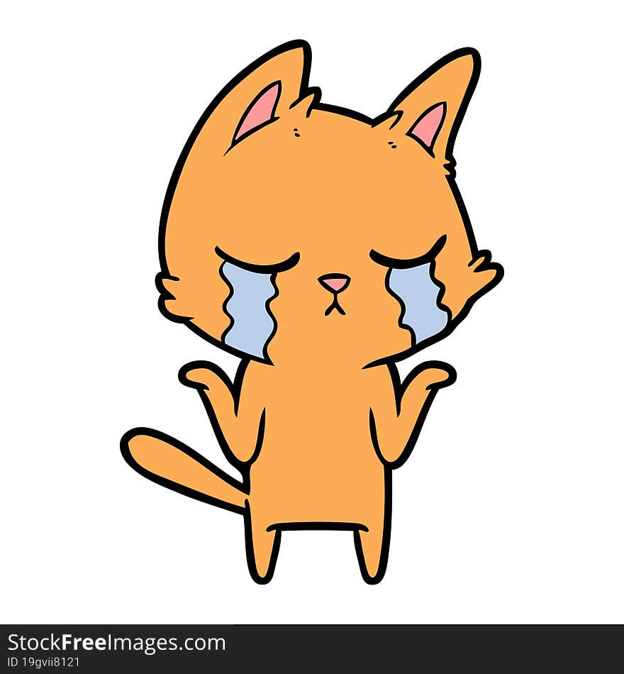 crying cartoon cat shrugging. crying cartoon cat shrugging