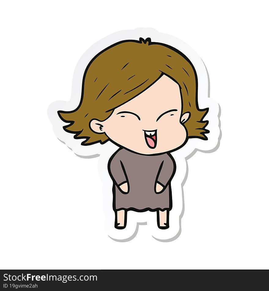 sticker of a happy cartoon girl