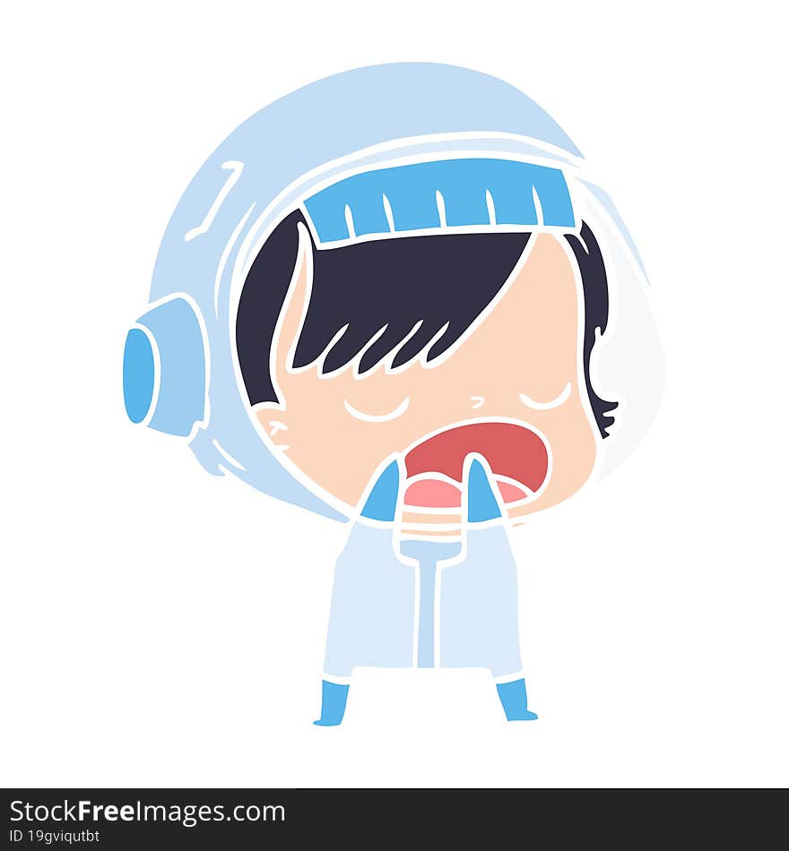 flat color style cartoon astronaut woman explaining