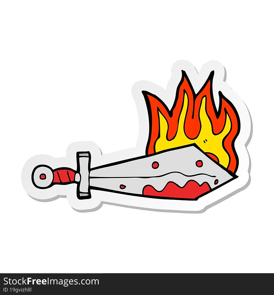 sticker of a cartoon flaming sword