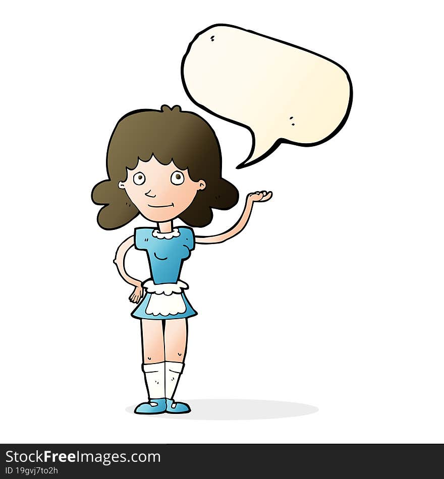 cartoon maid with speech bubble